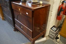 A Continental mahogany three drawer secretaire chest.