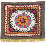 An Uzbek Suzani embroidered textile 140cm x 130cm.