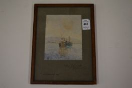 B A S Brunskill, Crating from a hulk in Gibralta harbour, watercolour together with two other
