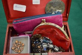 A leather jewellery box containing bijouterie etc.