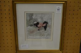 Joan Vernon-Cryer, A poodle at Venice carnival, watercolour, signed.