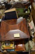 Mahogany sewing box, mahogany tray and miscellaneous items.