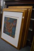 A group of eight abstract colour prints, uniformly framed.