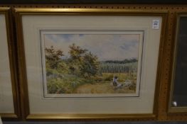 Charles James Adams, Herding geese in a hop field and Rough shooting, watercolour, a pair.