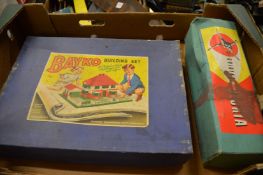 A Bayko building set, tennis rackets and other items.
