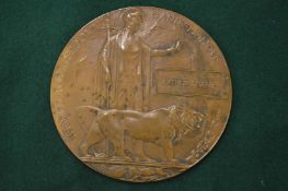 WW1 bronze death plaque for Arthur Sharpe.