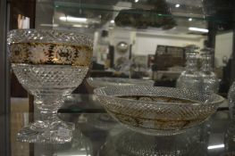A Czech Transexim cut glass and gilt decorated pedestal bowl together with a similar large bowl.
