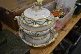 A Copeland Spode gilt decorated tureen, cover and stand (cover cracked).