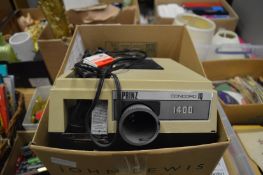 A projector and slides.