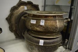 Four pieces of plated items to include a large salver.