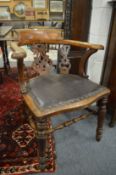 A 19th century mahogany desk chair or smokers bow.