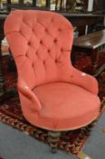 A Victorian button upholstered bedroom chair.