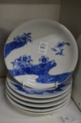 A group of Japanese blue and white plates.