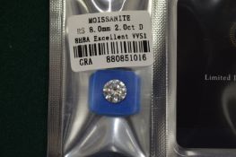 A 2ct Moissanite with certificate.