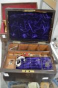Victorian rosewood jewellery box and miscellaneous items.