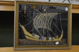 S P Evans, a good collage picture/clock depicting a Viking long ship made from the parts of