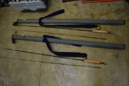 Two Airflo Classic carbon fibre fly rods complete with bags and rod tubes.