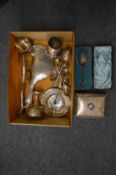 Small items of silverware to include a cigarette box, trophy cup, hand mirror etc.