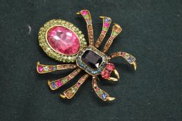 A large decorative spider brooch.