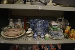 Shelf of decorative china to include onion pattern, Spode blue and white etc.