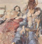 20th Century, a study of female figures, oil on board, signed with initials E. M., 30.5
