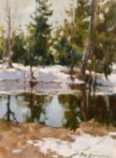 Vladimir Daniliuk (1919-2007) Ukrainian, 'The Last Snow', oil on canvas, signed, further inscribed