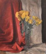 George Weissbort (1928-2013), a still life of yellow flowers in a cut glass vase, oil on canvas laid