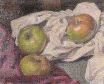George Weissbort (1928-2013), a still life of three apples, oil on canvas laid down, 8.5