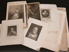A collection of antique engravings, portraits mainly of notable persons and figures from history,