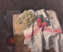 George Weissbort (1928-2013), a still life of apples and plums, oil on canvas laid down, 18
