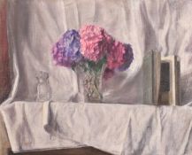 George Weissbort (1928-2013), a still life of flowers in a cut glass vase, oil on canvas laid