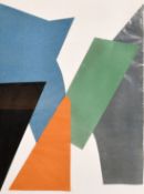 Mid-Century, Abstract shapes on a white painted background, collage, indistinctly signed, 28