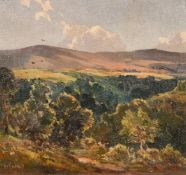Alexander Carruthers Gould (1870-1948), a sweeping landscape, oil on canvas, signed, labels verso,