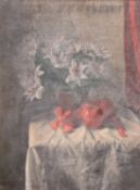 George Weissbort (1928-2013), a still life featuring white flowers and red apples, oil on canvas