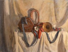 George Weissbort (1928-2013), a still life study of musical instruments, oil on canvas laid down,