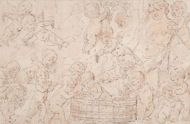 Louis Felix de Larue, 18th Century, an ink and wash sketch of cherubs, signed, 5