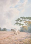 Joseph Kirkpatrick (1872-1930), a plough team at work, watercolour, signed, 19.5