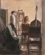 George Weissbort (1928-2013), an artist and his model, oil on canvas laid down, 21.5