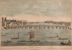 An 18th Century Vue d'Optique of Westminster Bridge, hand coloured engraving, 11