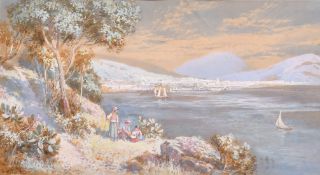 Charles Rowbotham (1856-1921), figures gathered overlooking the Bay of Naples, watercolour and