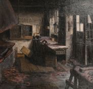 Christian Aigens (1870-1940) Danish, a view of carpenter's workshop, oil on canvas, signed, 29