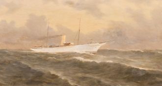 Continental School, Circa 1904, a steam ship in grey seas, oil on canvas, signed with initials C.