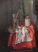 George Weissbort (1928-2013), a still life study of artist's materials, oil on canvas laid down, 24