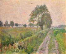 George Weissbort (1928-2013), figure on a country path, oil on board, signed and dated 75, 23.75