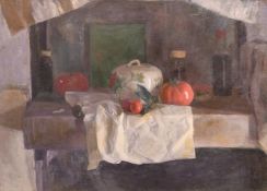George Weissbort (1928-2013), a still life study of mixed objects, oil on canvas laid down, 15