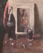 George Weissbort (1928-2013), a still life of a coke bottle and an image of a topless female, oil on