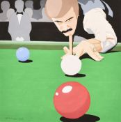 Ted Robinson, Willie Thorne addressing the cue ball, gouache, signed and dated 1976, 12