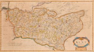 Robert Morden, a map of Kent, Circa 1700, hand coloured, 14.5