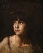 Circle of Harlamoff, head study of a young girl with a red ribbon ties in her hair, oil on canvas,