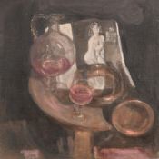 George Weissbort (1928-2013), a still life of wine in a tabletop, oil on canvas laid down, 20
